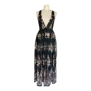 Southern Fried Chics Enchanted Sequin Evening Dress Rose Gold Black XS